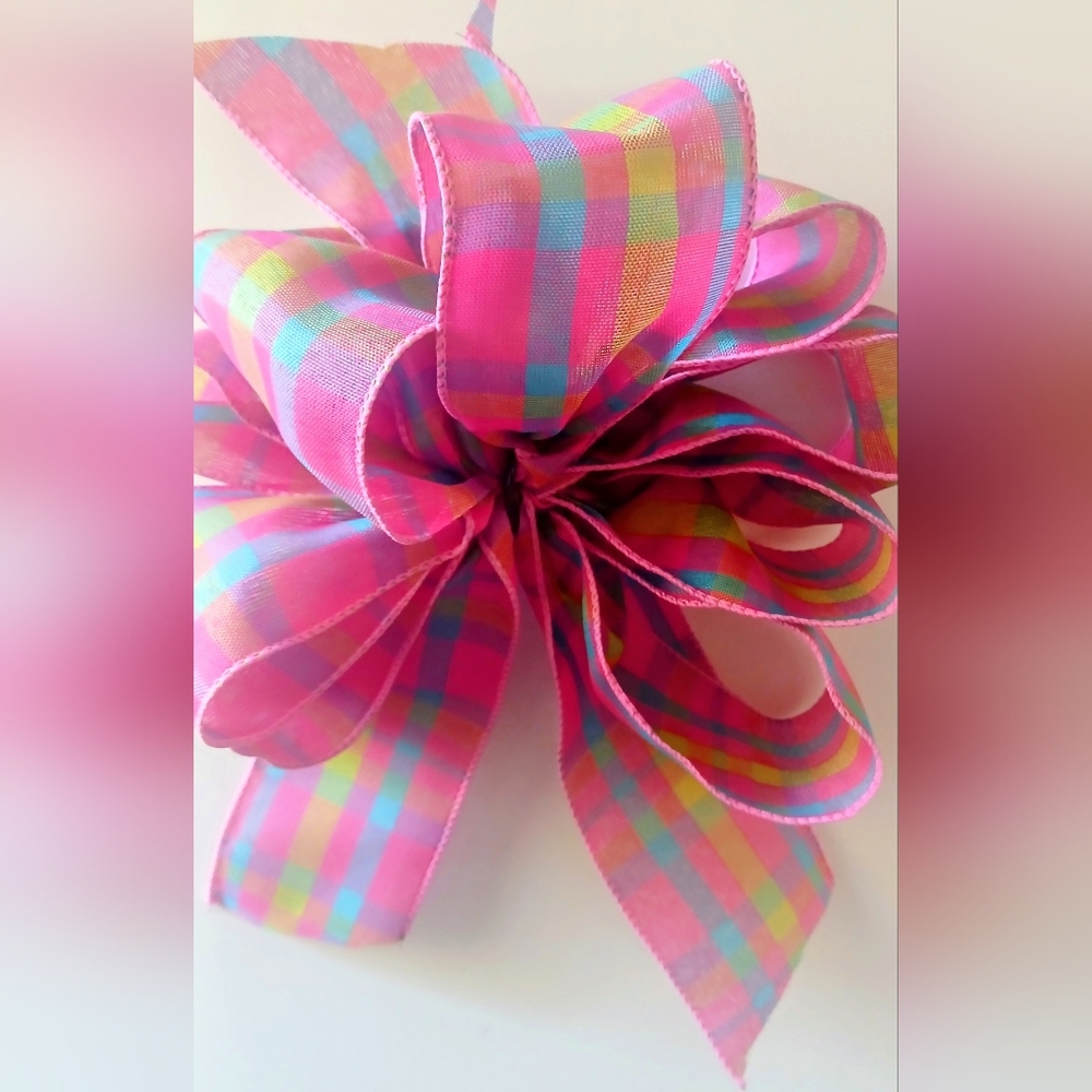 Colorful Large 8 Inch Vibrant Plaid Ribbon Bow.